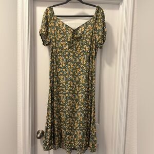 Plushe Mid-Size Curvy Floral Green Dress Smocked Backing Size 2X